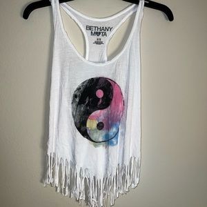 |Bethany Mota| Ying Yang Fringe Tank Top